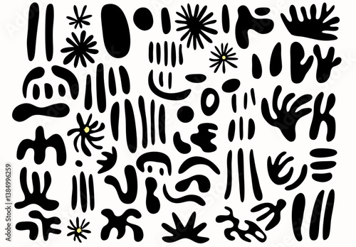 Abstract Shapes Composition: A dynamic assembly of black abstract shapes, offering a range of organic and geometric forms, perfect for modern designs. 