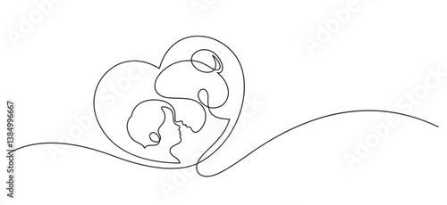 mother and child family rubbing noses heart shape one line continuous