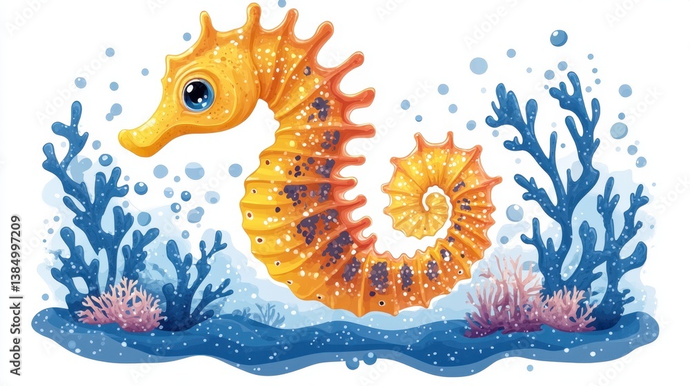 Fototapeta premium vector cartoon of a seahorse, isolated clear white background