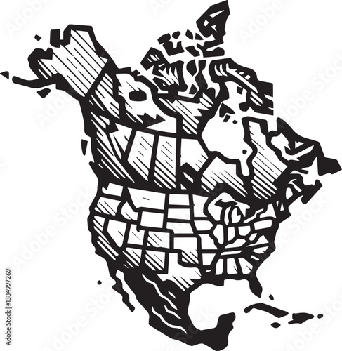 Wallpaper Mural Clean Black-and-White Vector Map of North America – Minimalist Sharp Border Design Torontodigital.ca