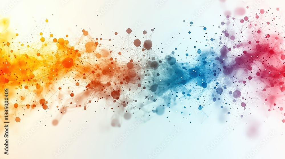 Fototapeta premium Abstract Colorful Background with Dynamic Dots and Lines in Orange, Blue, and Red Tones