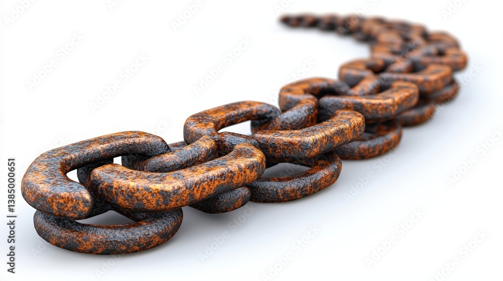 Obraz premium Rusty Metal Chain Link on White Background for Industrial and Grunge Themes