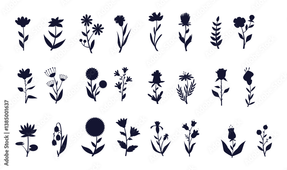Set design flower silhouettes Set design flower silhouettes