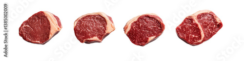 Obraz na płótnie A selection of raw, marbled beef steaks displaying rich red meat and white fat, showcasing quality cuts suitable for cooking. w salonie