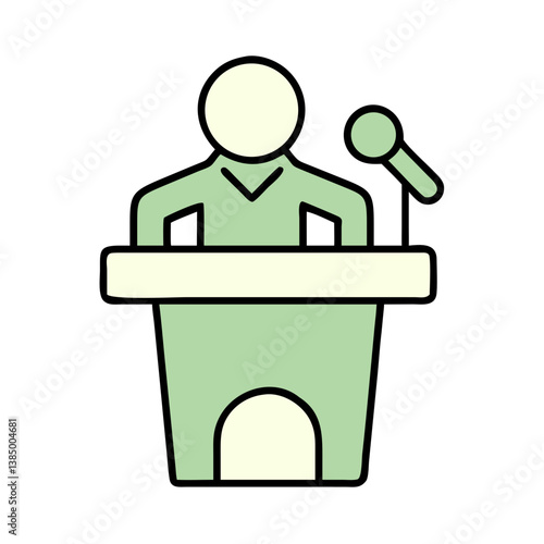 Speaker at Podium Presenting Speech with Microphone Icon