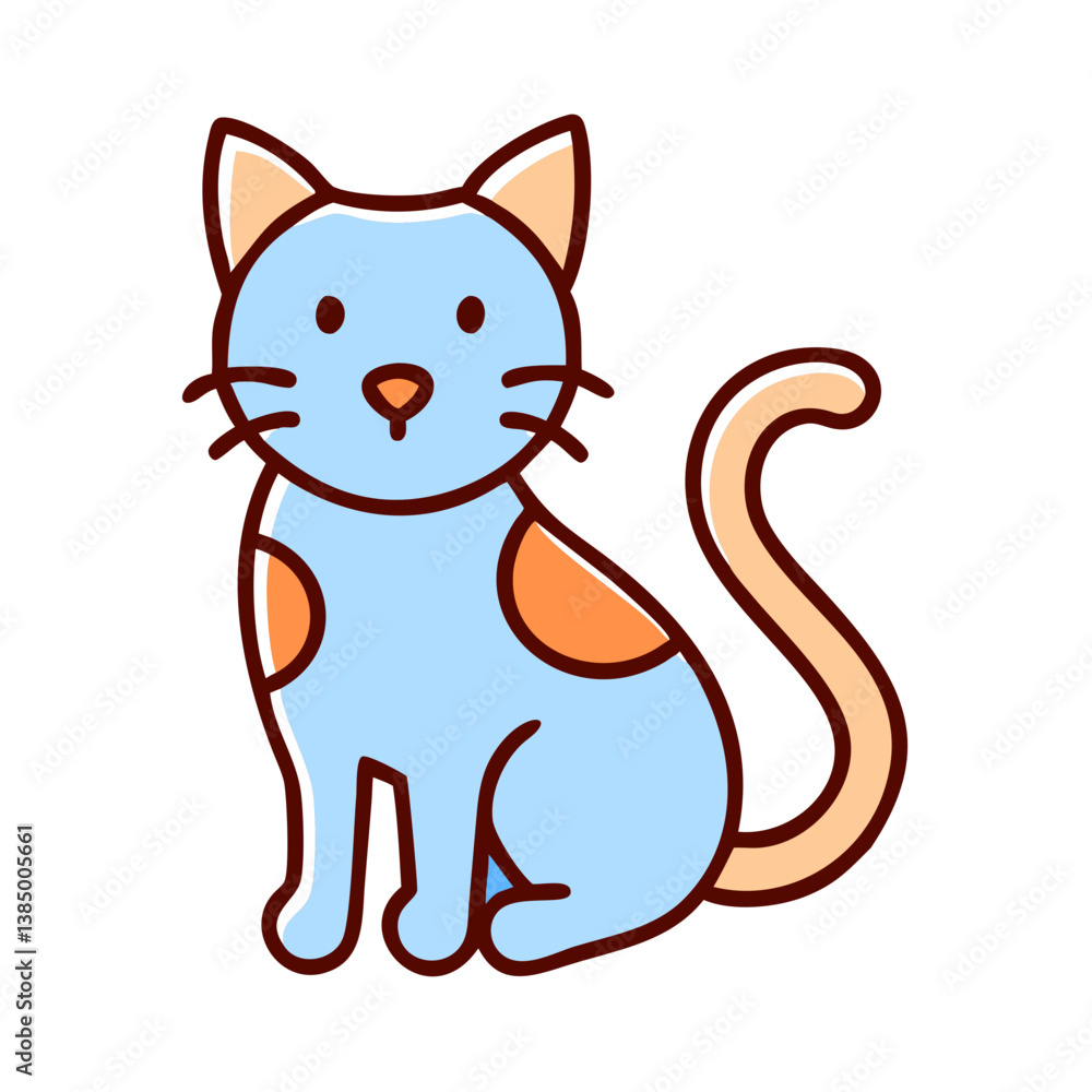 Obraz premium Cute Cartoon Cat vector Blue, Orange, Paws, Tail, Sitting