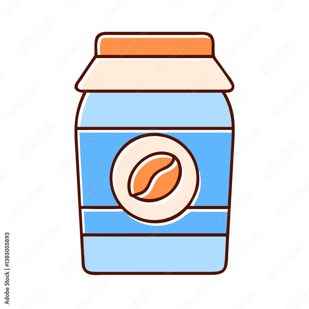 Cartoon Coffee Jar Blue, Brown, Beige, Coffee Bean vector