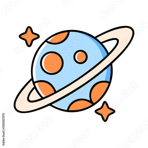 Cartoon Planet vector Rings, Stars, Orange Spots, Space