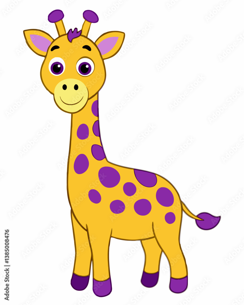 Adorable Cartoon Giraffe Illustration with Yellow and Purple Spots for Kids. Adorable Cartoon Giraffe Illustration with Yellow and Purple Spots for Kids.