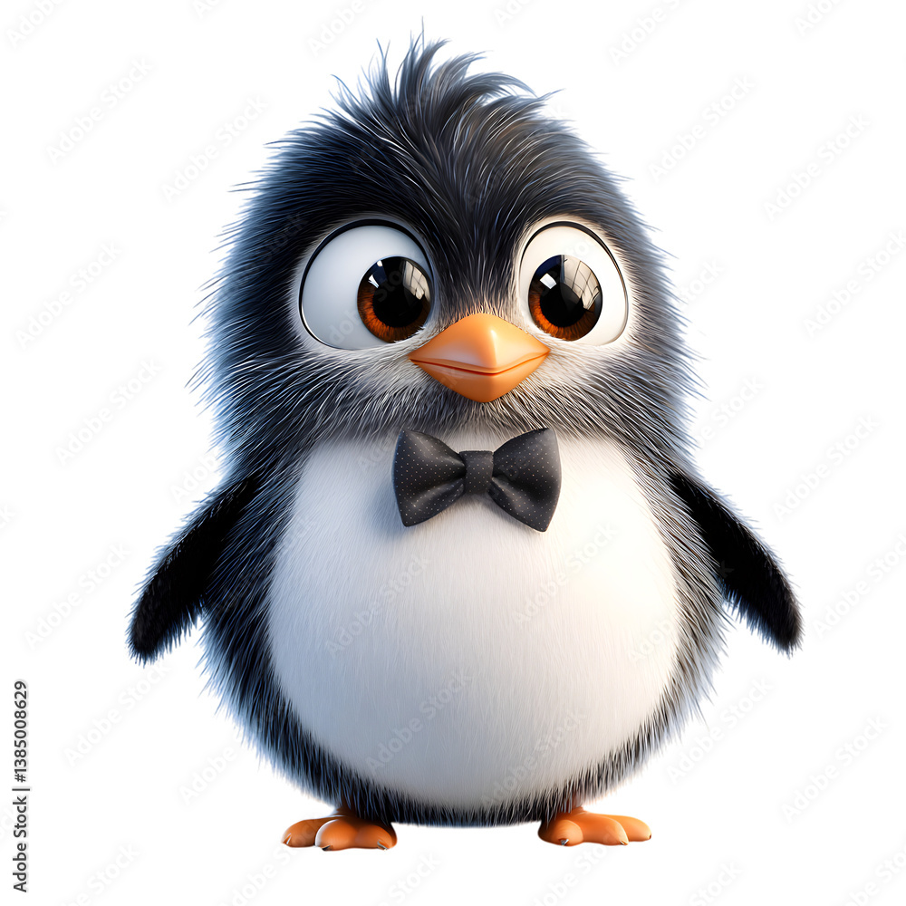 Fluffy 3D Cartoon Penguin with Bow Tie Isolated on Transparent Background Fluffy 3D Cartoon Penguin with Bow Tie Isolated on Transparent Background