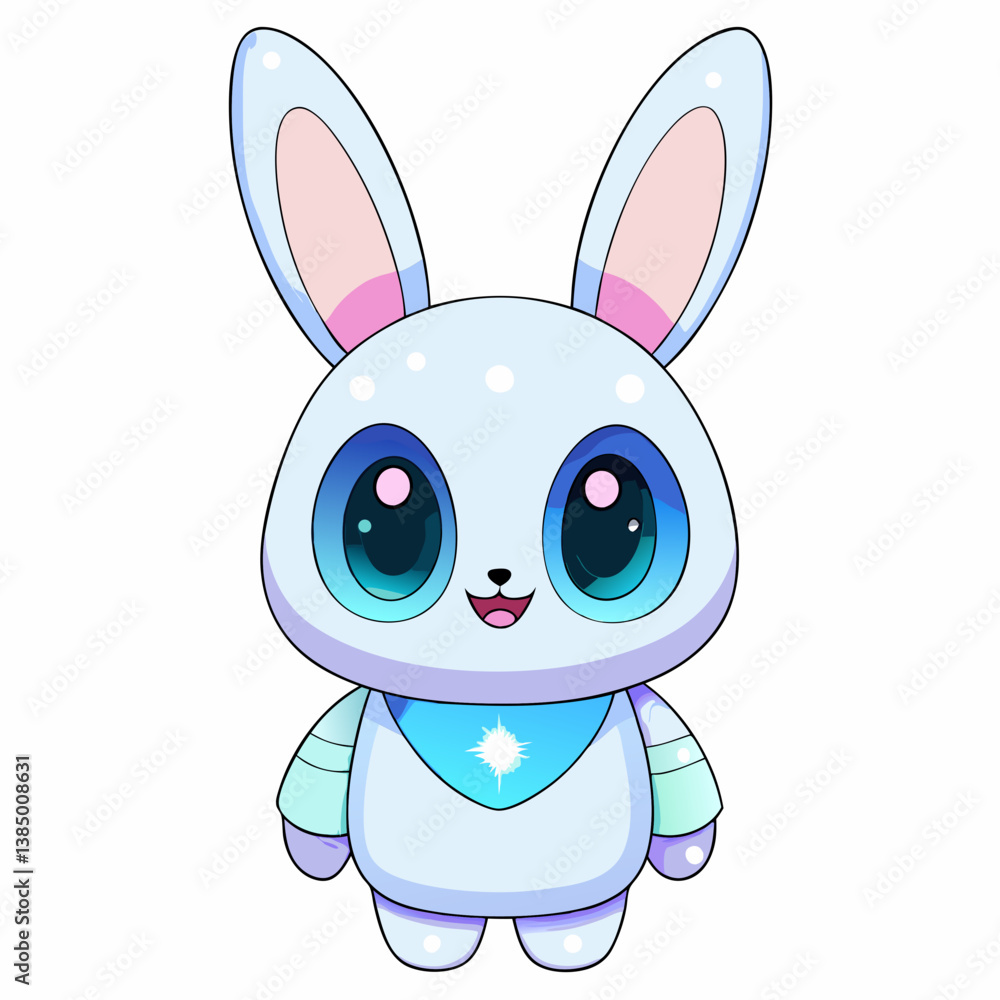Fototapeta premium Adorable Cartoon Blue Bunny with Glowing Scarf for Kids Fantasy Art.