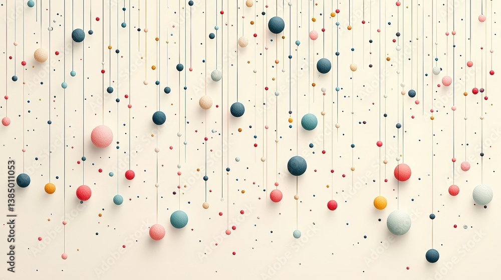 Fototapeta premium Colorful Floating Spheres on Thread in Modern Art Style Decorative Background
