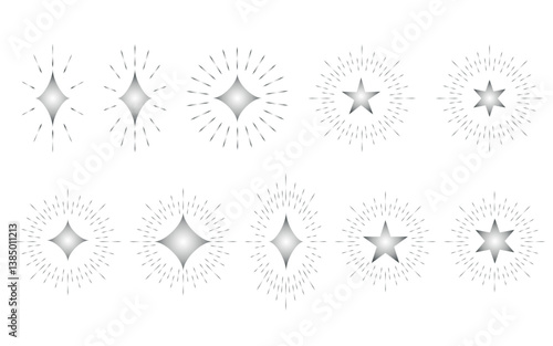 輝く星を表現したシンプルなイラストセット。