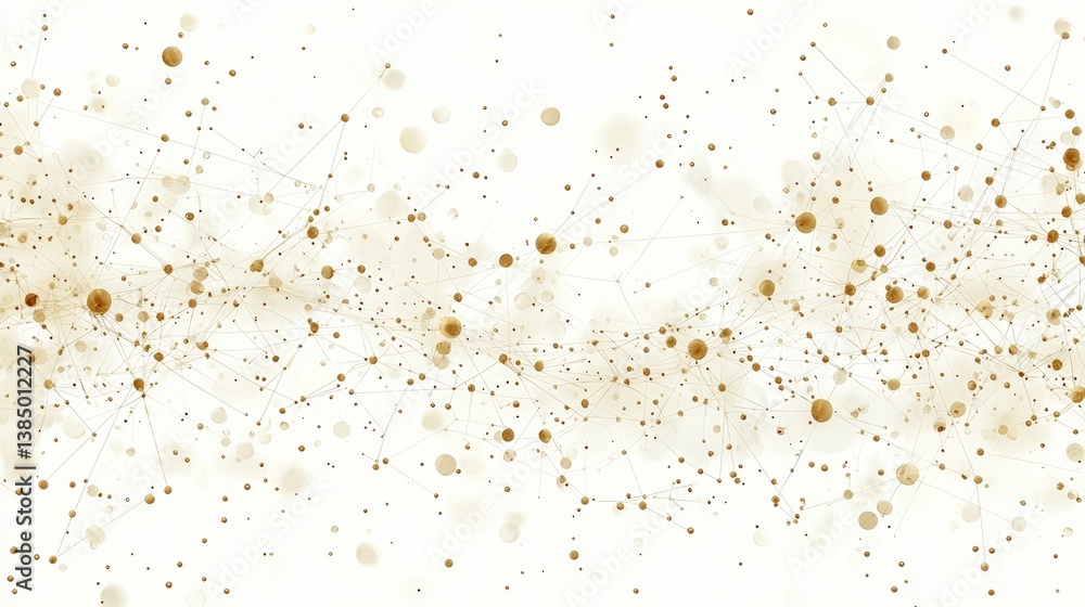 Abstract graphic image with golden dots and fine lines on white background for design projects Abstract graphic image with golden dots and fine lines on white background for design projects