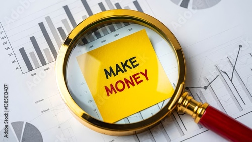 MAKE MONEY text on sticky on chart, business.