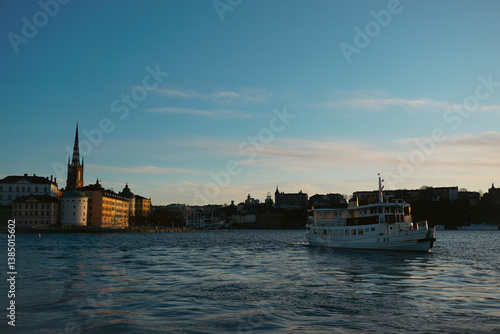 Obraz na płótnie A passenger ship travels across the river w salonie