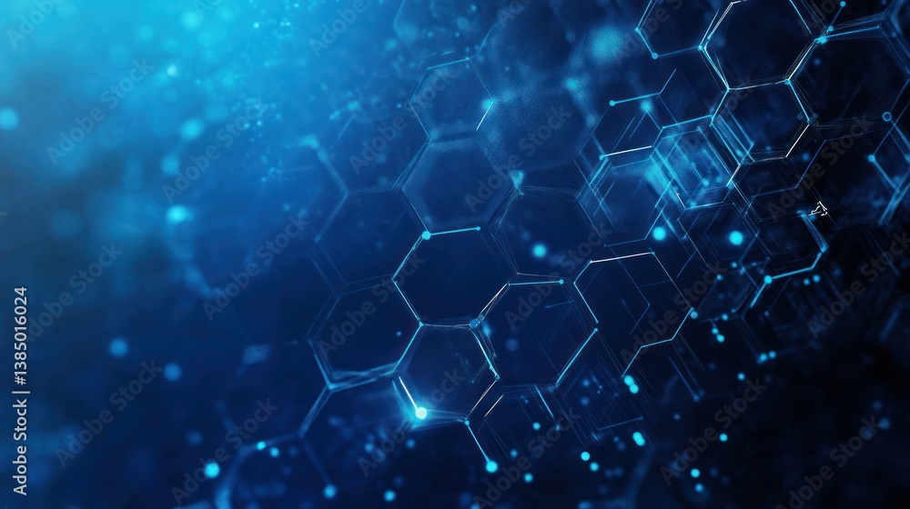 Abstract network technology background, showing interconnected hexagons. Possible use in tech presentations or websites Abstract network technology background, showing interconnected hexagons. Possible use in tech presentations or websites