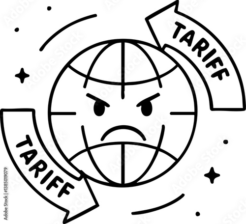 Import Tariffs trade impact concept. Angry globe illustration depicting tariffs in a minimalist style.