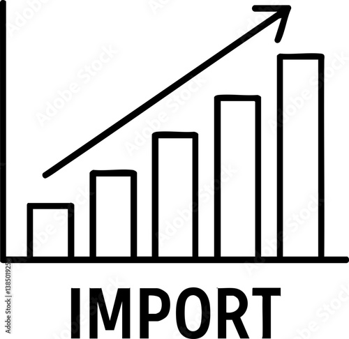 Import Tariffs trade impact concept. Graph depicting import growth trend over time.