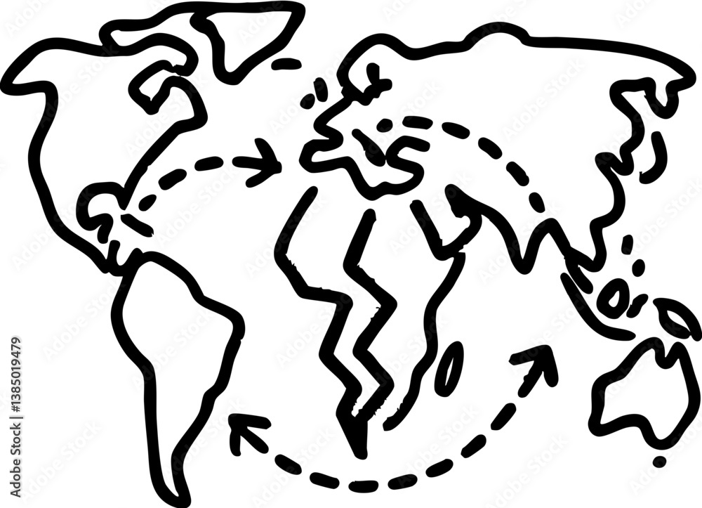 Fototapeta premium Import Tariffs trade impact concept. World map illustration with arrows indicating movement.