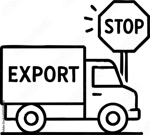 Import Tariffs trade impact concept. Delivery truck with export sign and stop signal.