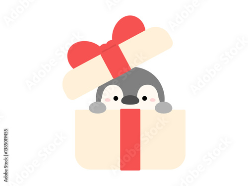 プレゼントとペンギン、クリスマスや誕生日のかわいいイラスト