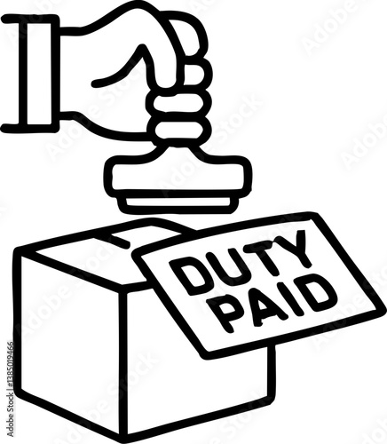 Import Tariffs trade impact concept. Hand stamping a box labeled 'DUTY PAID'.