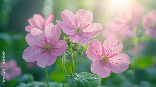 Wallpaper Mural Pink Flowers in Sunlight: A Serene Garden Bloom Torontodigital.ca