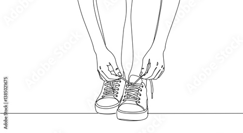 Person tying shoelaces in minimalist line art style