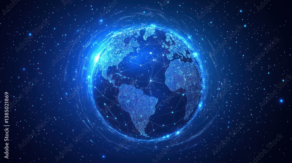 Obraz premium Earth with Network in Space; Global Connectivity
