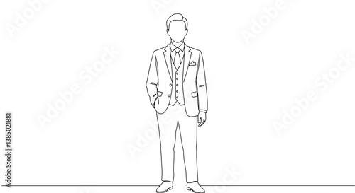Businessman in elegant suit standing in minimalist style mockup