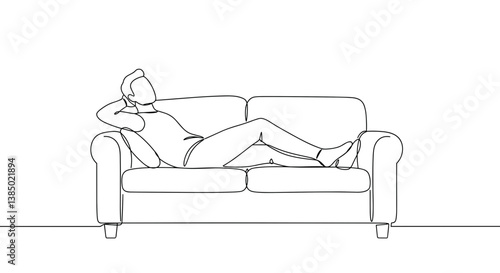 Person relaxing on a couch in a minimalist style
