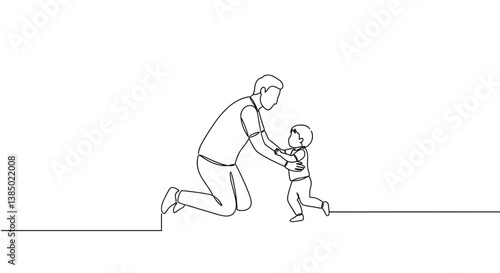 Father joyfully embracing child in simple line art style