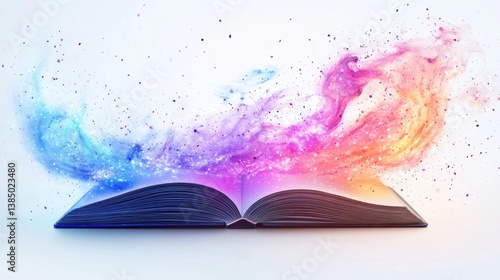a notebook with lighting magic effect, isolated clear white background