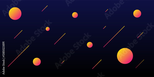 Modern Style Minimalist Background, Header or Banner Design with Cosmic Scene: Planets, Particles, Comets - Multi Purpose Creative Wide Scale Template for Web with Copyspace in Editable Vector Format