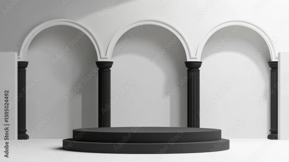 a podium with columns and arches in a room a podium with columns and arches in a room