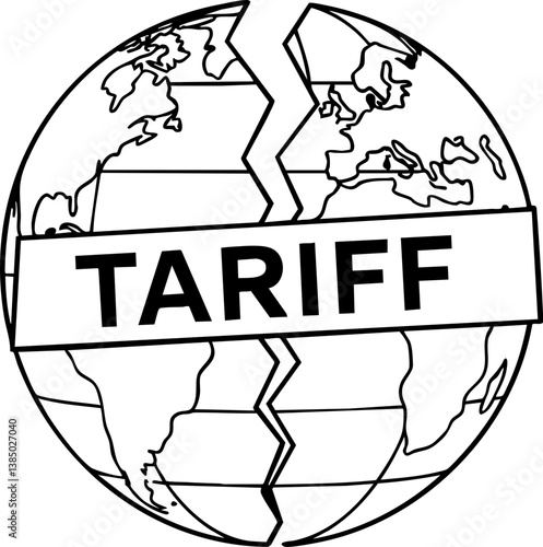 Import Tariffs policy impact concept. Illustration of a globe with the word "TARIFF" across it.