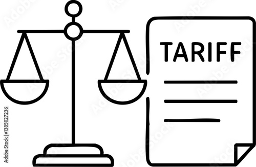 Import Tariffs policy impact concept. Legal scales and tariff document illustration for economic concepts.
