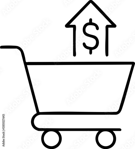 Import Tariffs policy impact concept. Shopping cart with a dollar sign and arrow, symbolizing financial growth.