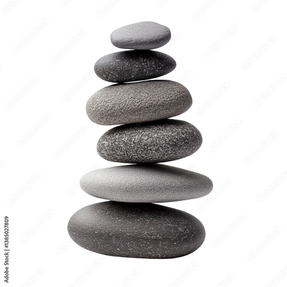Zen garden stone stack in balanced formation on transparent background Zen garden stone stack in balanced formation on transparent background