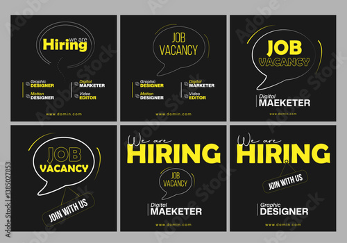 We are hiring job vacancy social media post banner design template with red color. We are hiring job vacancy square web banner design. Employee vacancy announcement. Illustration isolated