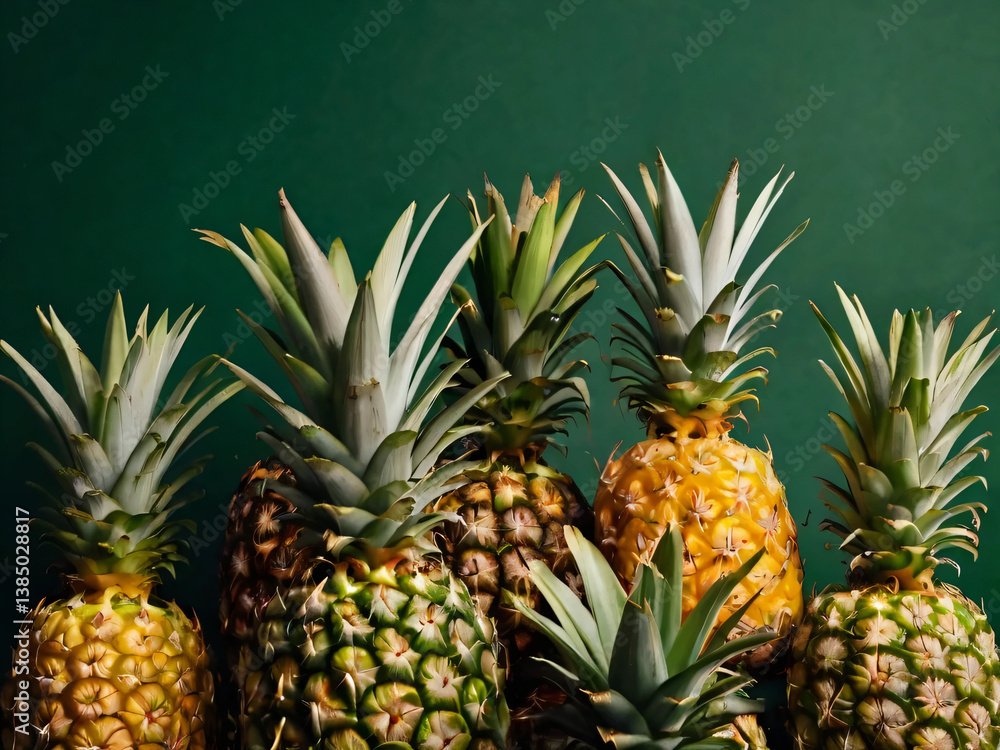 Obraz premium Pineapple in a studio setting, highlighting their vibrant hues.