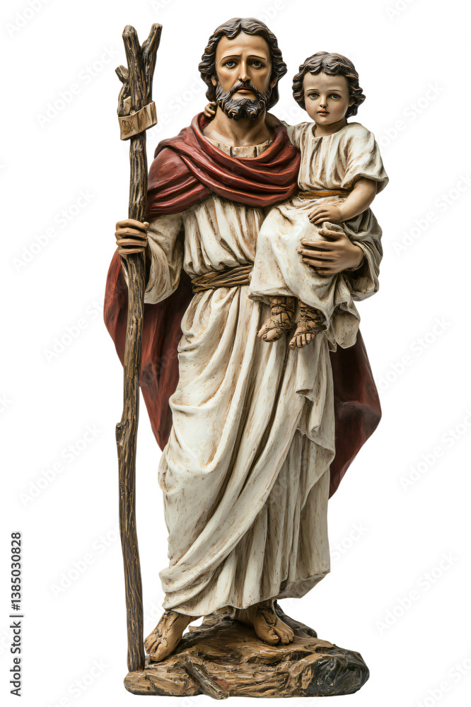 Obraz premium Saint Joseph Statue Carrying Baby Jesus Religious Figurine Hand Painted Antique Finish Christian