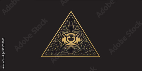 Flat Vector Illuminati Symbol with All Seeing Eye and Geometric Patterns