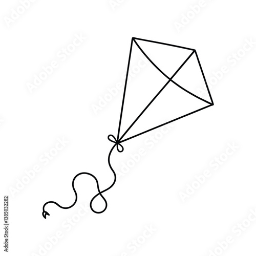 Kite  line art , black and white outline Vector Illustration, children's coloring book style
