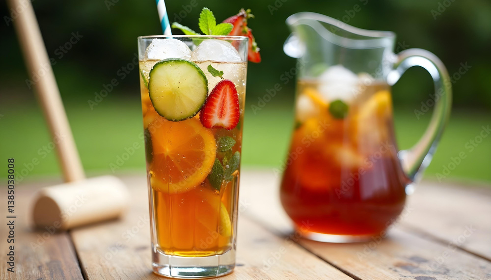 English Garden Party Classic Pimm's Cup with Fresh Fruit and Herbs English Garden Party Classic Pimm's Cup with Fresh Fruit and Herbs