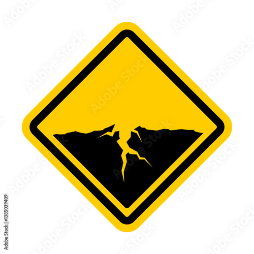 Warning earthquake sign. Geohazard symbol. Fault and cracked