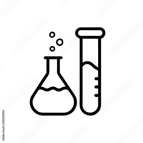 Chemical test tube pictogram icons set. Chemical lab equipment isolated on white. Experiment flasks for science experiment. 

