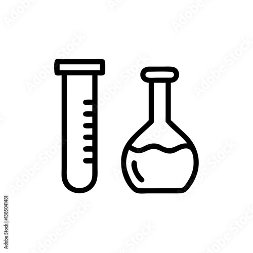 Chemical test tube pictogram icons set.  equipment isolated on white. Experiment flasks for science experiment. chemical lab equipment isolated icons on white background: flask, test tube
