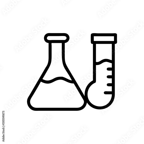 Chemical test tube pictogram icons set.  equipment isolated on white. Experiment flasks for science experiment. chemical lab equipment isolated icons on white background: flask, test tube
